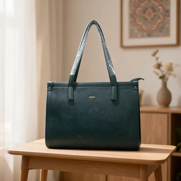 Teal_Faux_Leather_Structured_Tote_Bag_For_Women
