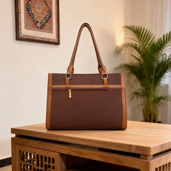 Brown_Faux_Leather_Structured_Tote_Handbag_For_Women