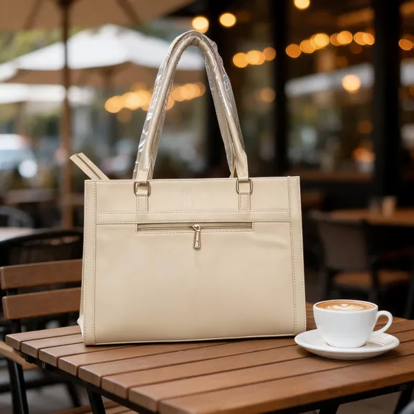 Beige_Textured_Leather_Look_Structured_Tote_Handbag_For_Women