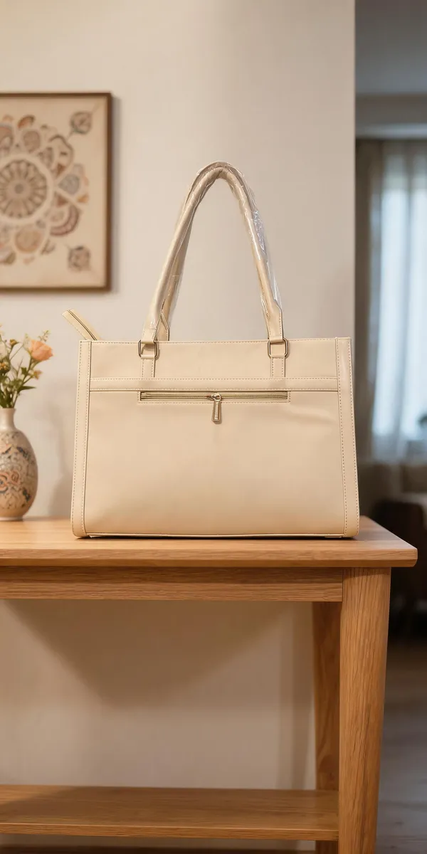 Beige_Textured_Leather_Look_Structured_Tote_Handbag_For_Women