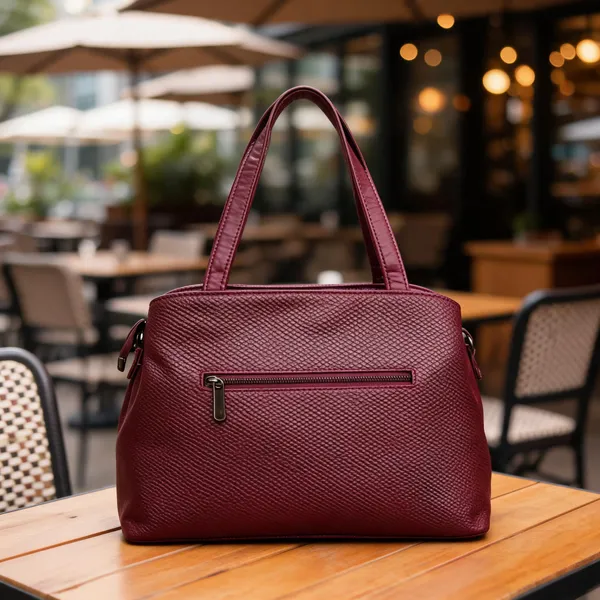Maroon_Textured_Leather_Look_Structured_Handbag_For_Women