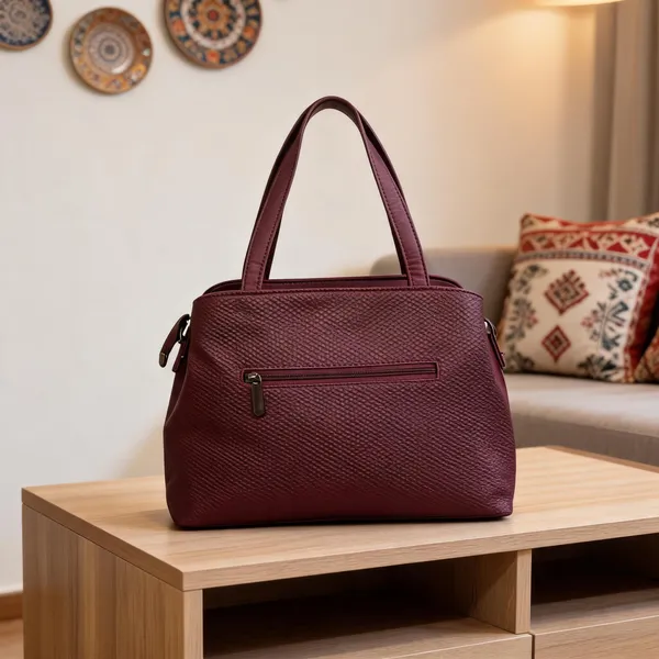 Maroon_Textured_Leather_Look_Structured_Handbag_For_Women