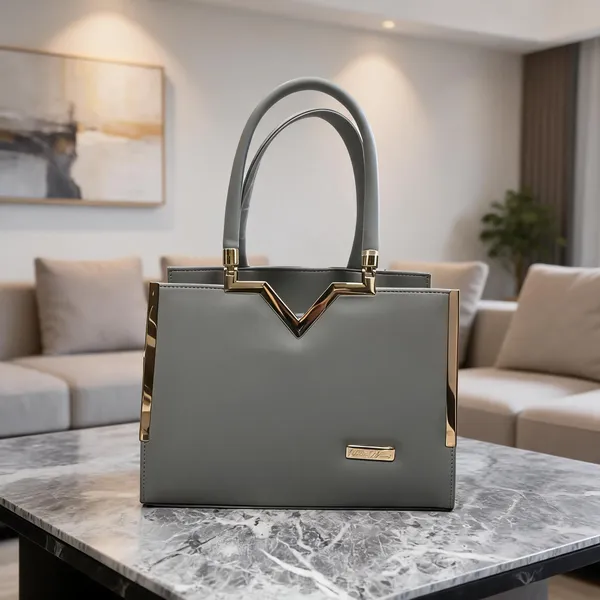 Grey_Rexine_Leather_Structured_Tote_Handbag_For_Women