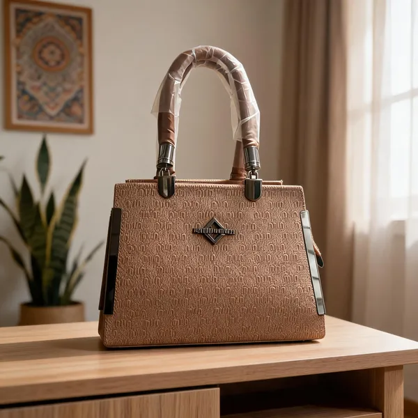 Brown_Textured_Leather_Look_Structured_Handbag_For_Women