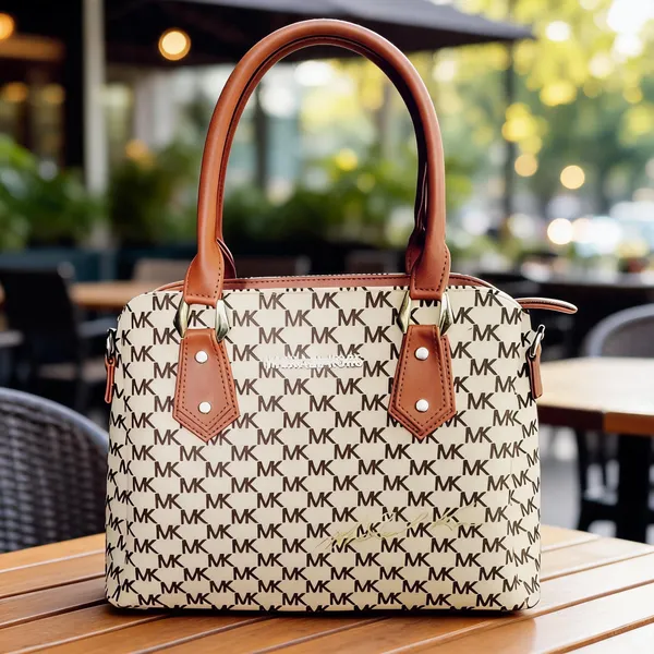 Beige_Synthetic_Leather_Monogram_Structured_Tote_Bag_For_Women