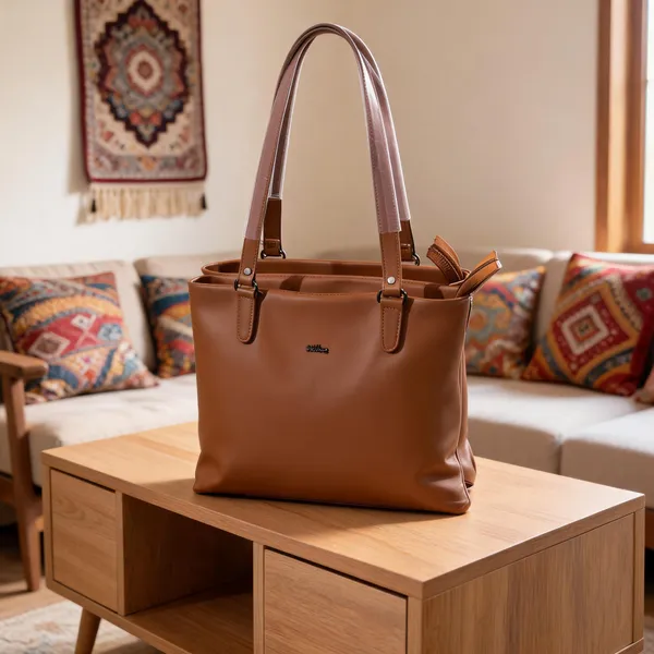 Brown_Synthetic_Leather_Structured_Tote_Bag_For_Women