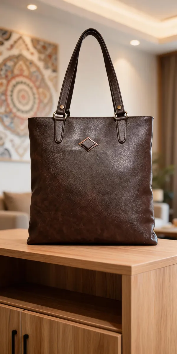 Brown_Faux_Leather_Structured_Tote_Bag_For_Women