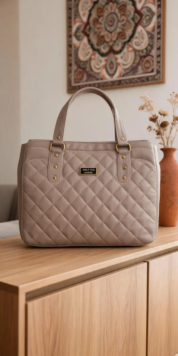 Taupe_Synthetic_Leather_Quilted_Tote_Handbag_For_Women