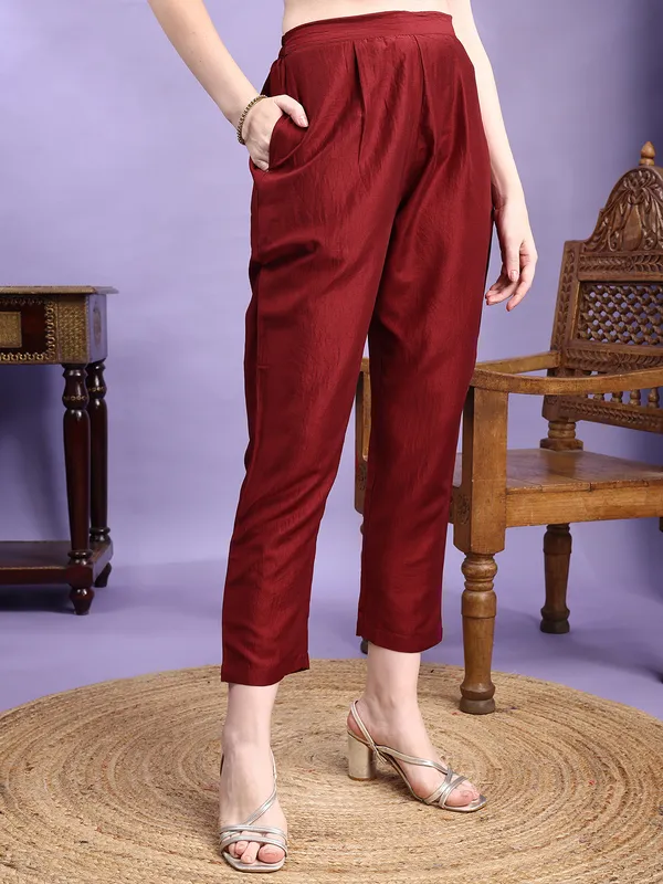 Hritika_Maroon_Silk__Thread_Work_Embroidered_Kurta_with_Trouser_Set