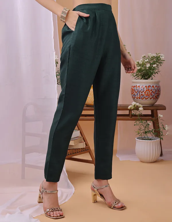 Hritika_Dark_Green_Silk__Embroidered_Round_Neck_Kurta_With_Trousers_&_Dupatta