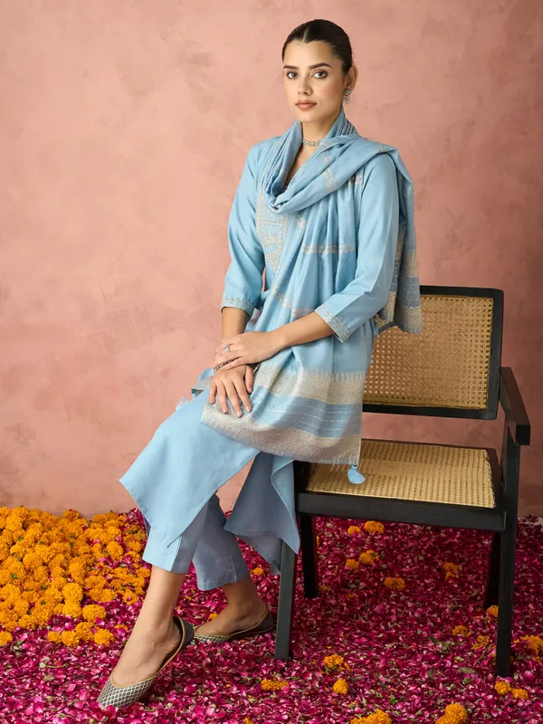 Hritika_Light_Blue_Cotton__Zari_Embroidered_Kurta_With_Trouser_&_Dupatta_Set