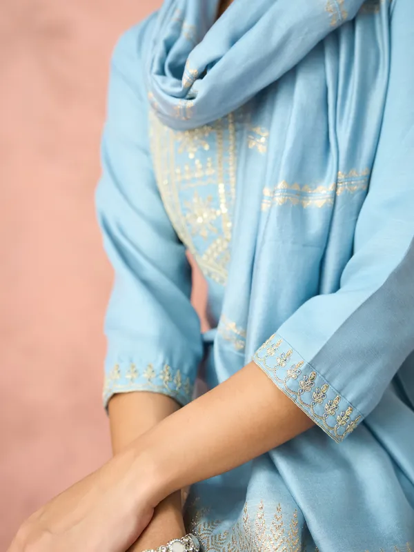 Hritika_Light_Blue_Cotton__Zari_Embroidered_Kurta_With_Trouser_&_Dupatta_Set