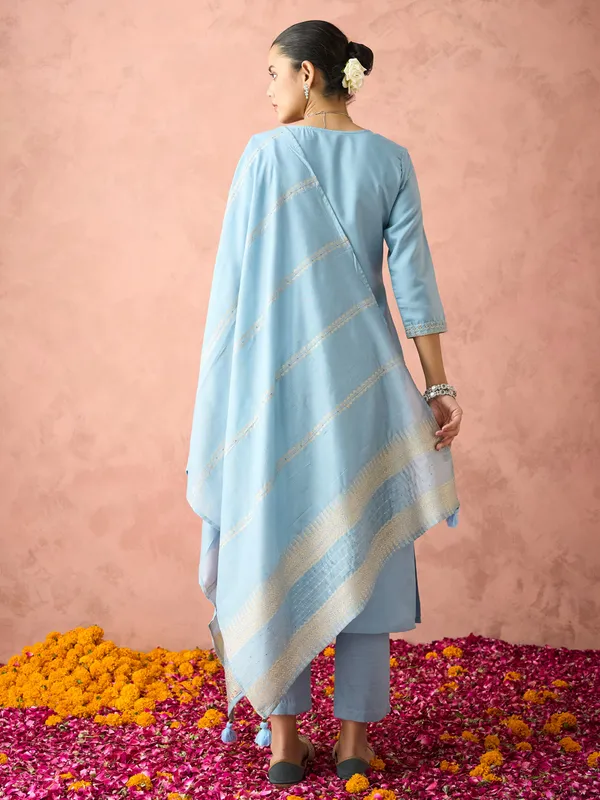 Hritika_Light_Blue_Cotton__Zari_Embroidered_Kurta_With_Trouser_&_Dupatta_Set