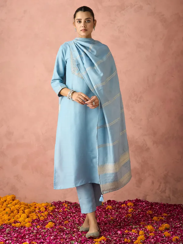 Hritika_Light_Blue_Cotton__Zari_Embroidered_Kurta_With_Trouser_&_Dupatta_Set
