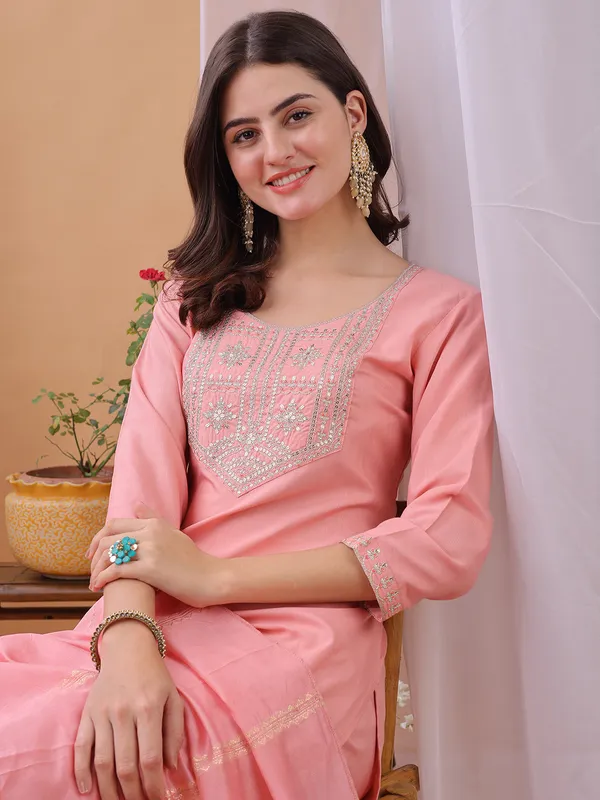 Hritika_Light_Peach_Cotton__Zari_Embroidered_Kurta_With_Trouser_&_Dupatta_Set