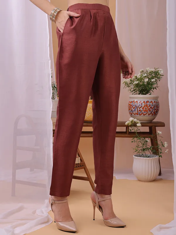 Hritika_Rust_Silk__Zari_Embroidered_Kurta_With_Trouser_&_Dupatta_Set