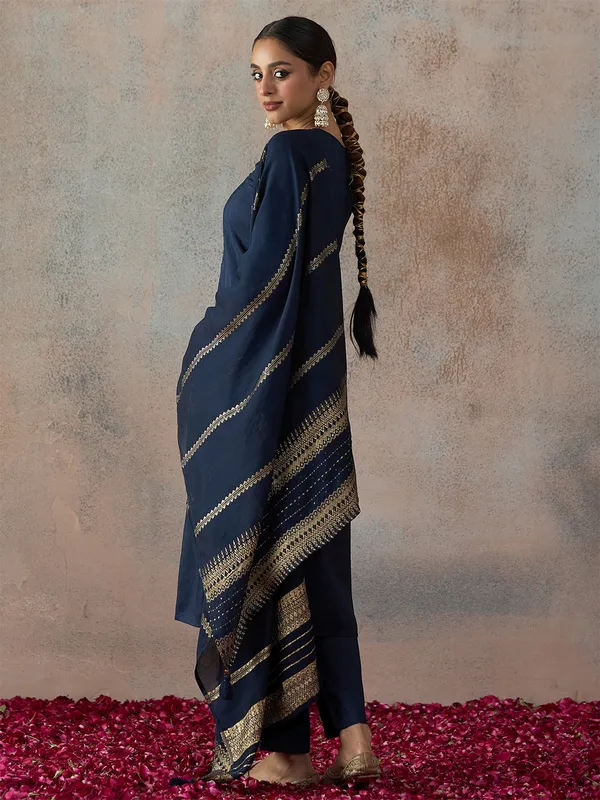 Hritika_Navy_Blue_Silk__Zari_Embroidered_Kurta_With_Trouser_&_Dupatta_Set