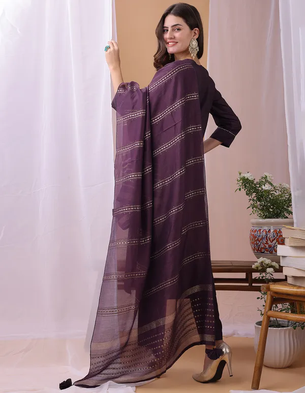 Hritika_Wine_Silk__Embroidered_Round_Neck_Kurta_With_Trousers_&_Dupatta