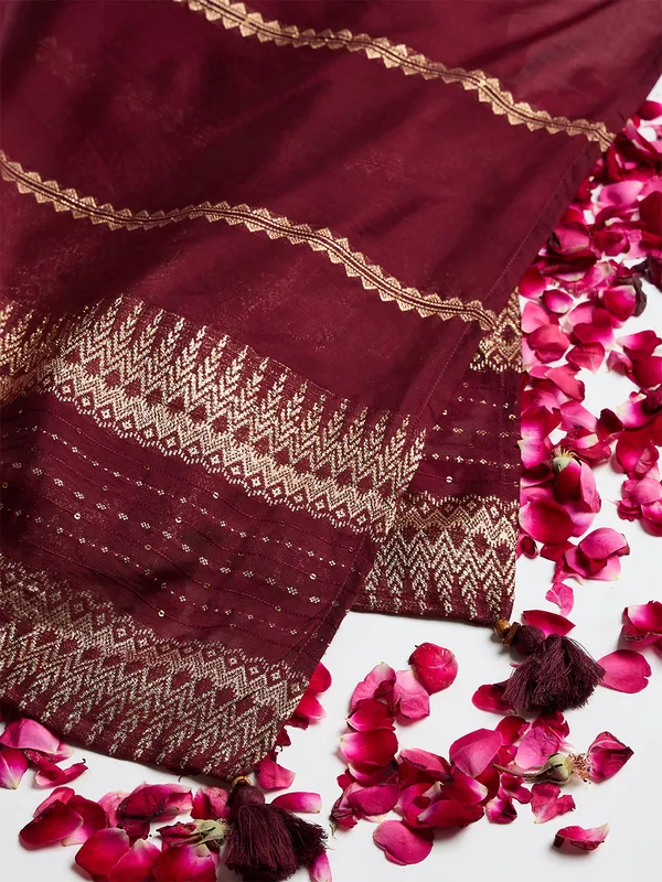 Hritika_Maroon_Silk__Zari_Embroidered_Kurta_With_Trouser_&_Dupatta_Set