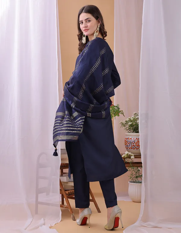 Hritika_Navy_Blue_Silk__Embroidered_Round_Neck_Kurta_With_Trousers_&_Dupatta