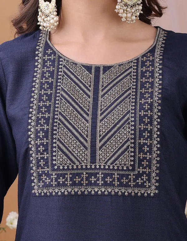 Hritika_Navy_Blue_Silk__Embroidered_Round_Neck_Kurta_With_Trousers_&_Dupatta