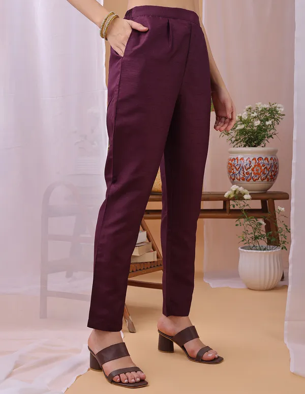 Hritika_Wine_Silk__Zari_Embroidered_Kurta_With_Trouser_&_Dupatta_Set