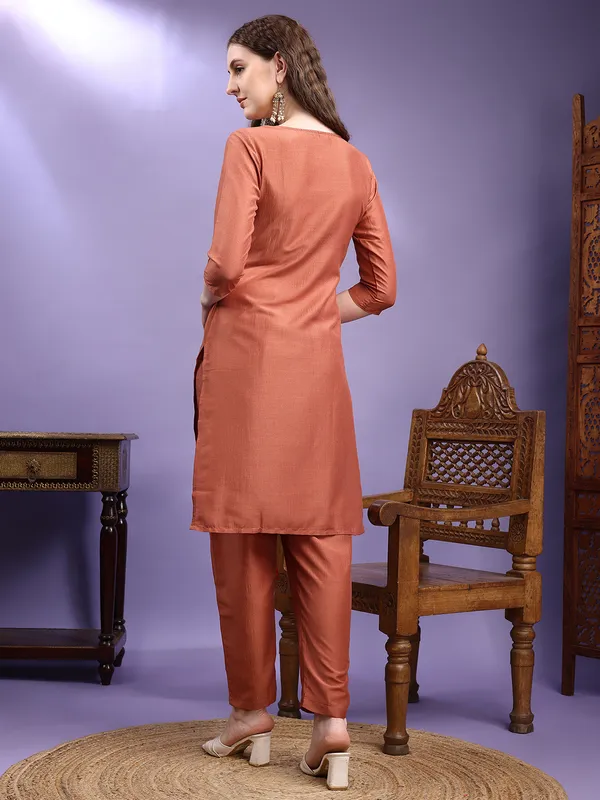 Hritika_Rust_Silk__Thread_Work_Embroidered_Kurta_with_Trouser_Set
