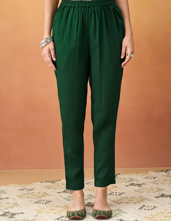 Hritika_Dark_Green_Silk__Zari_Embroidered_Kurta_With_Trouser_&_Dupatta_Set