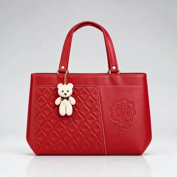 Red_Faux_Leather_Quilted_Tote_Handbag_For_Women