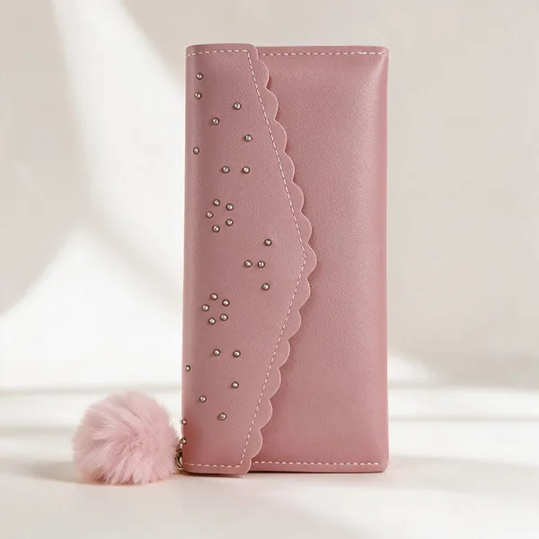 Pink_Faux_Leather_Studded_Flap_Wallet_For_Women