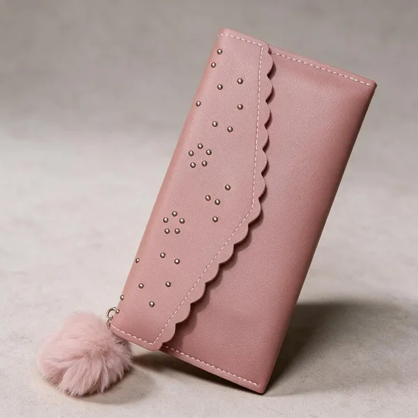 Pink_Faux_Leather_Studded_Flap_Wallet_For_Women