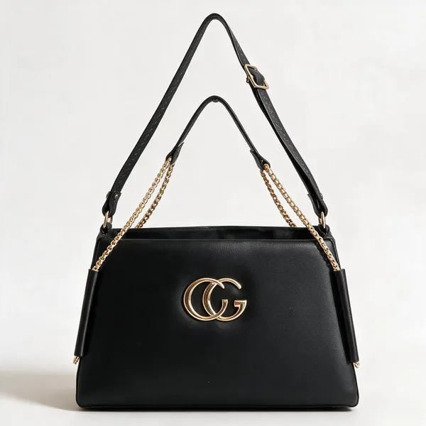 Black_Faux_Leather_Structured_Shoulder_Bag_For_Women