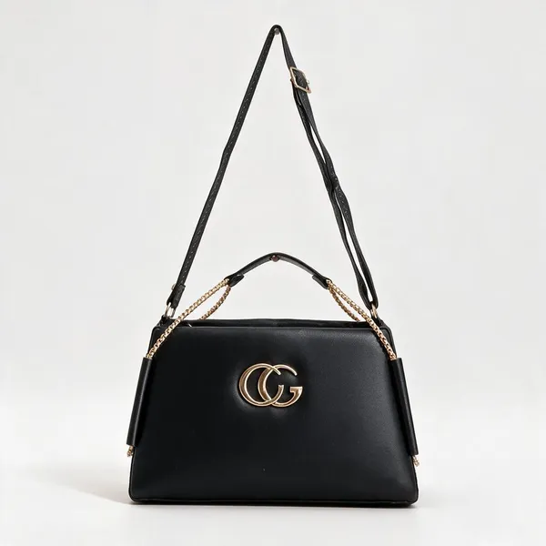 Black_Faux_Leather_Structured_Shoulder_Bag_For_Women
