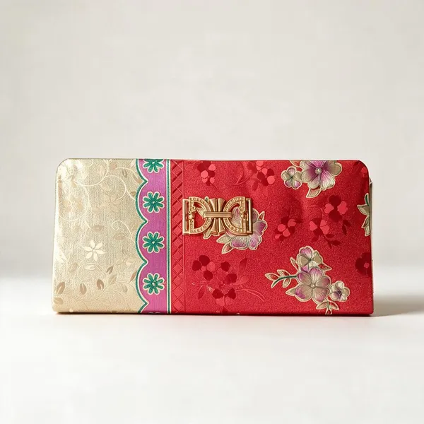 Red_Fabric_Floral_Print_Clutch_Wallet_For_Women