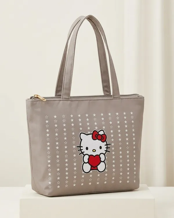Beige_Satin_Character_Print_Tote_Handbag_For_Women