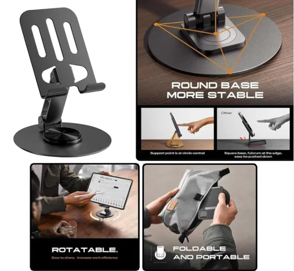 360°_Rotatable_And_Foldable_Mobile_Phone_Stand_Metallic,_Adjustable_Height_And_Angle,_Universal_Holder_For_Smartphones_And_Tablets