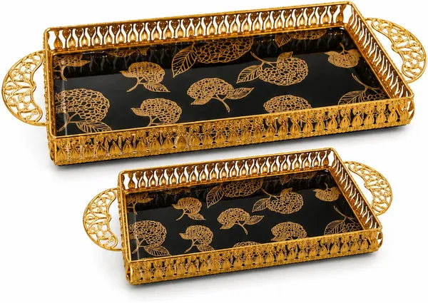 Glass_Elegant_Floral_Gold_Metal_Frame_Serving_Tray_Set