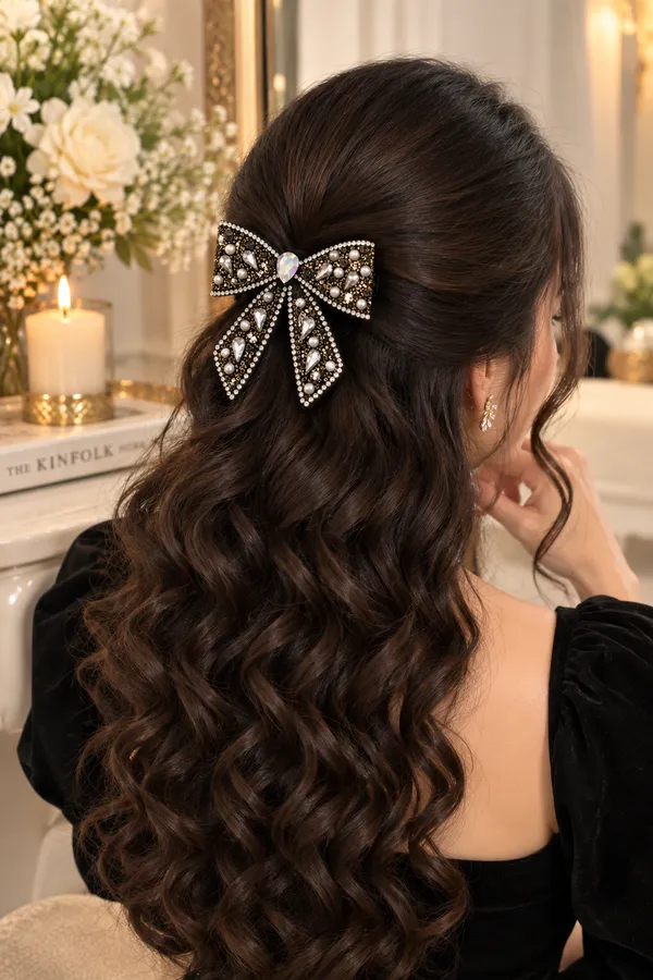 Black_Metal_Alloy_Embellished_Bow_Hair_Clip_For_Girls