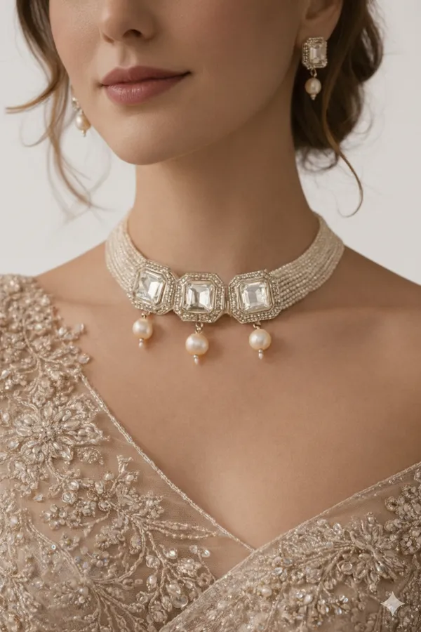 White_Alloy_Pearl_Embellished_Choker_Necklace_For_Girls