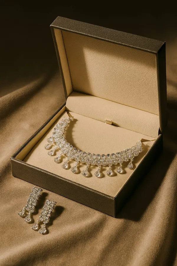White_Zinc_Alloy_Rhinestone_Necklace_And_Earring_Set_For_Girls