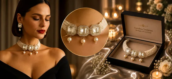 White_Alloy_Pearl_Embellished_Choker_Necklace_For_Girls