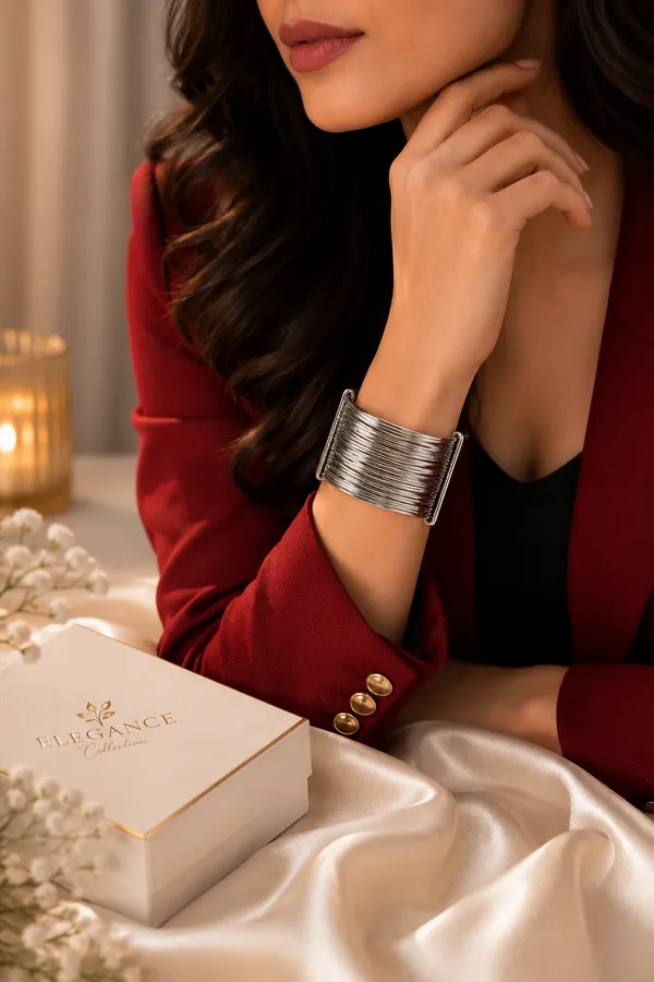 Silver_Metal_Alloy_Wire_Cuff_Bracelet_For_Girls