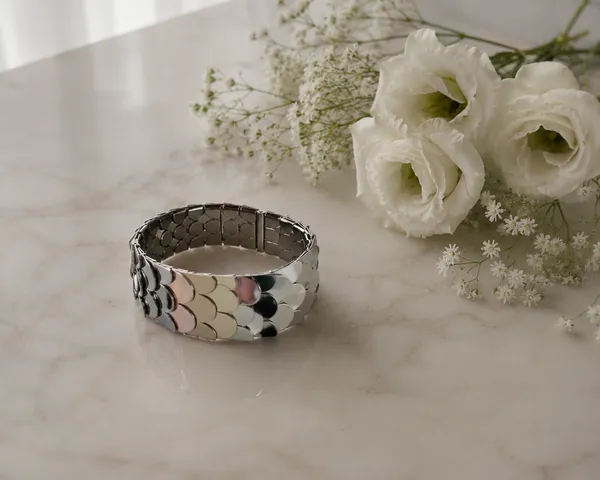 Black_And_Silver_Metal_Alloy_Fish_Scale_Statement_Bracelet_For_Girls