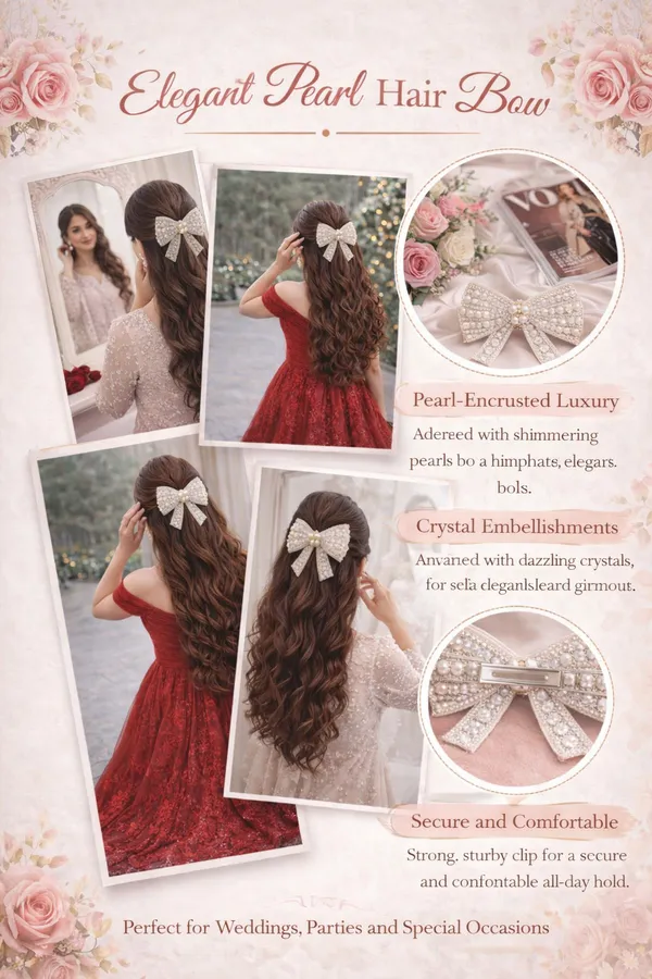 White_Metal_Alloy_Pearl_Embellished_Hair_Bow_Clip_For_Girls
