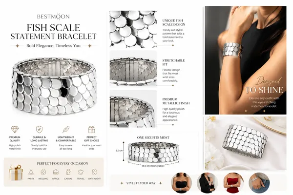 Black_And_Silver_Metal_Alloy_Fish_Scale_Statement_Bracelet_For_Girls