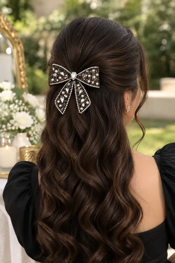 Black_Metal_Alloy_Embellished_Bow_Hair_Clip_For_Girls