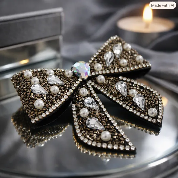 Black_Metal_Alloy_Embellished_Bow_Hair_Clip_For_Girls