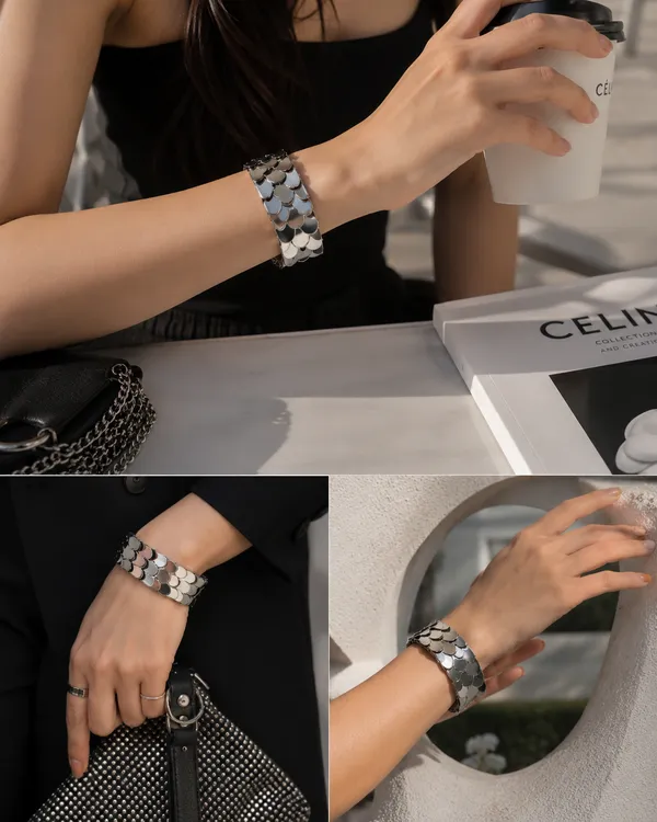 Black_And_Silver_Metal_Alloy_Fish_Scale_Statement_Bracelet_For_Girls