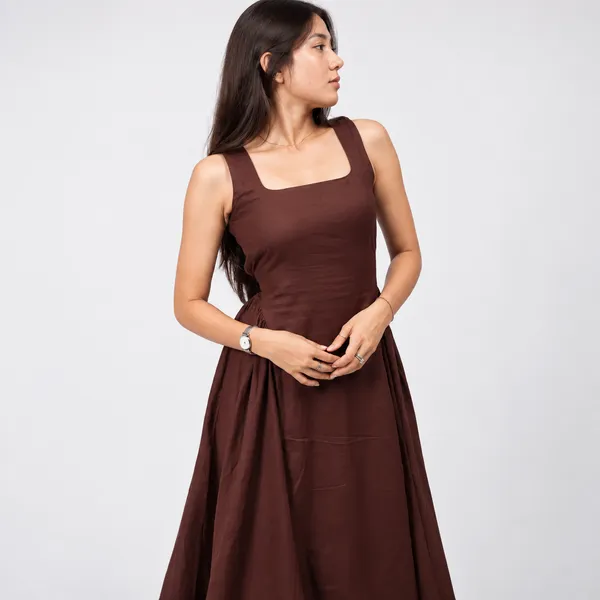 Brown_Khadi_Cotton_Casual_Midi_Dress_For_Women