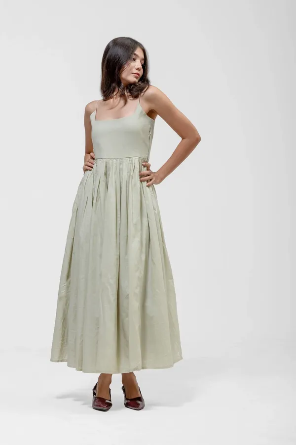 Aloe_Green_Mull_Cotton_Spaghetti_Strap_Pleated_Maxi_Gown_For_Women